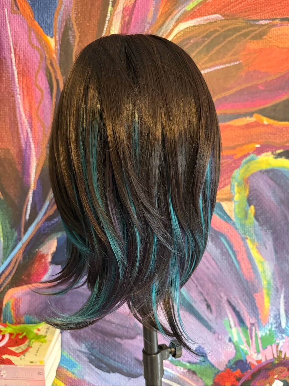 CSC Goth Glam Large Wig Short Layered Black/Teal/Purple Peekaboo Highlights NWT - Picture 4 of 5